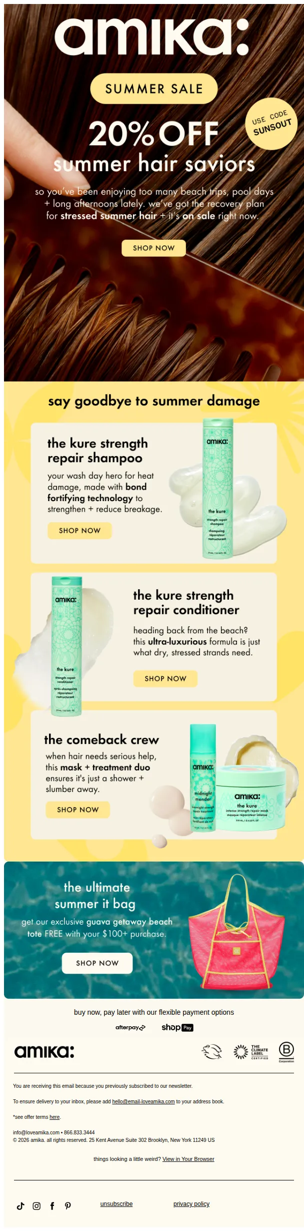 amika email: your summer hair's strength repair routine is 20% off