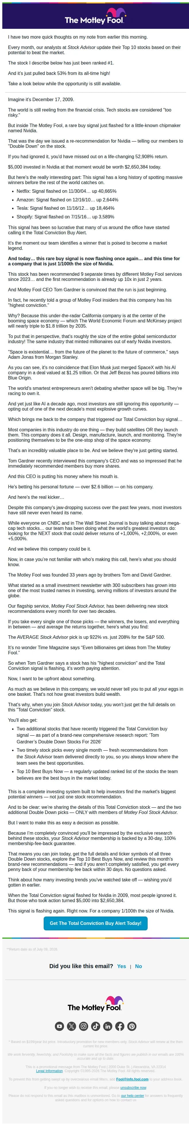 The Motley Fool email: CEO Invests $2.6 Billion In One Stock