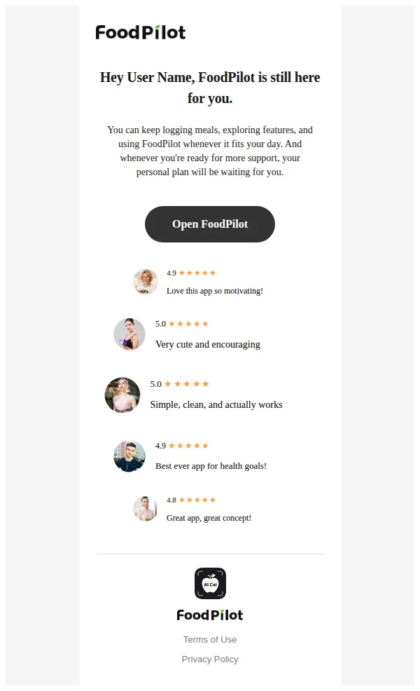 FoodPilot email: People start with FoodPilot every day