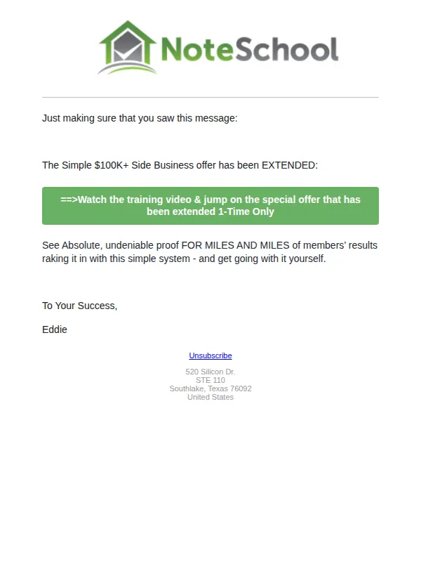 Note School email: RE: Simple Side Biz Extended…
