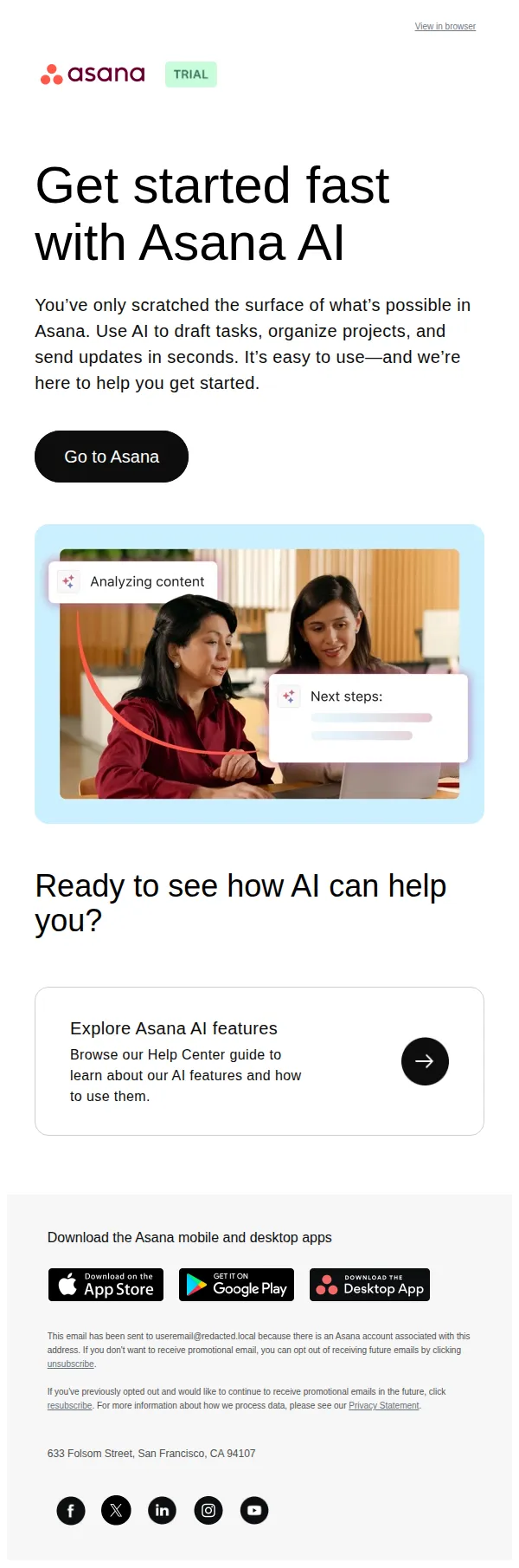 Asana email: Don’t miss what Asana AI can do for you ✨