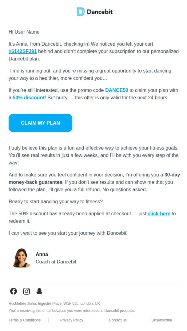 Dancebit email: User Name – Your Custom Plan #6142SFJ91 is waiting 🛒