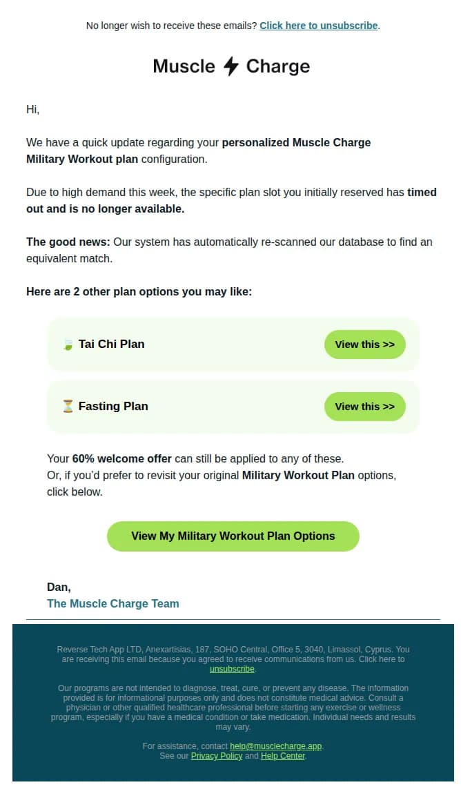 Muscle Charge email: Your plan has expired