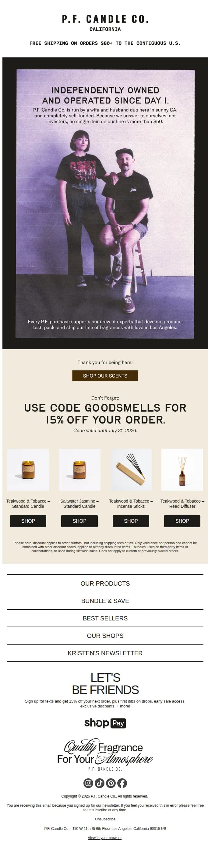 P.F. Candle Co email: Expertly-crafted, accessibly-priced