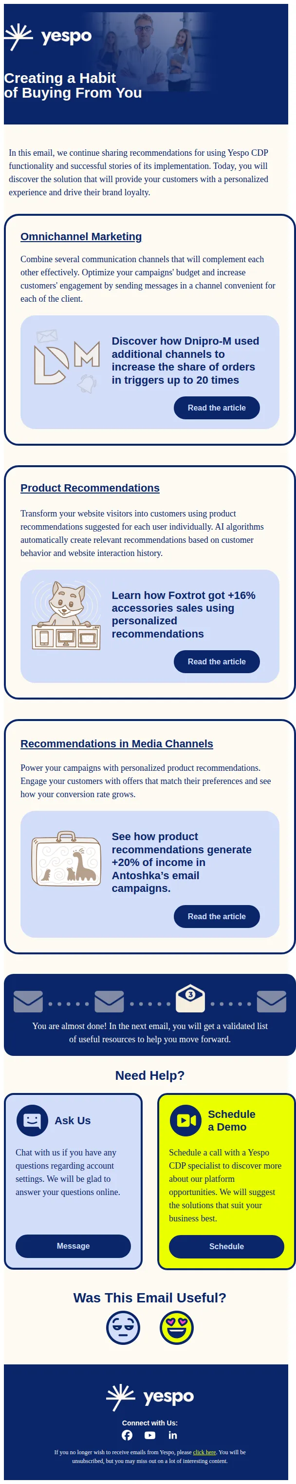 Yespo CDP email: 💙 Three tactics to win your customers love!