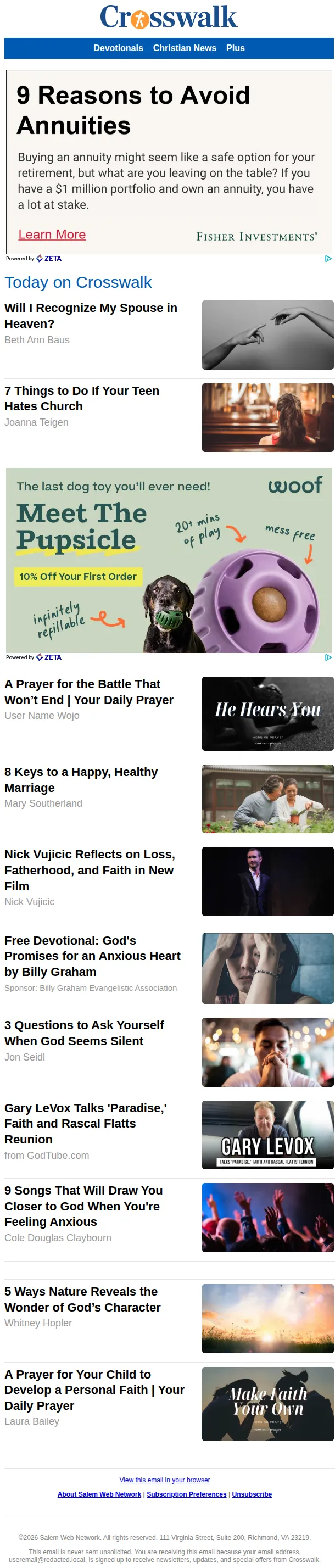 Crosswalk.com email: Will I Recognize My Spouse in Heaven?