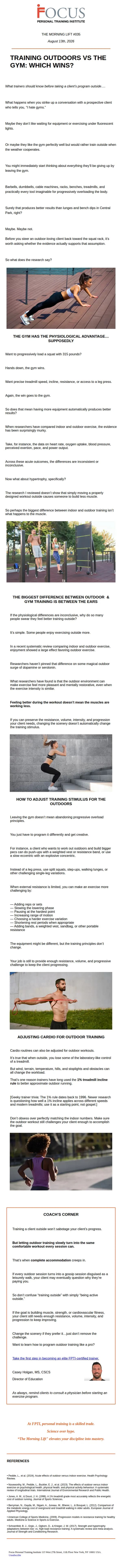 FPTI email: Outdoor workouts: our thoughts.