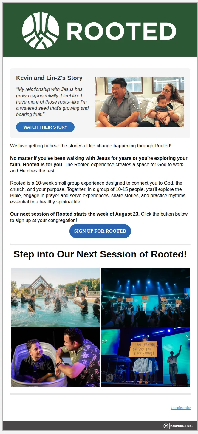 Mariners Church email: What Will Your Story Be?