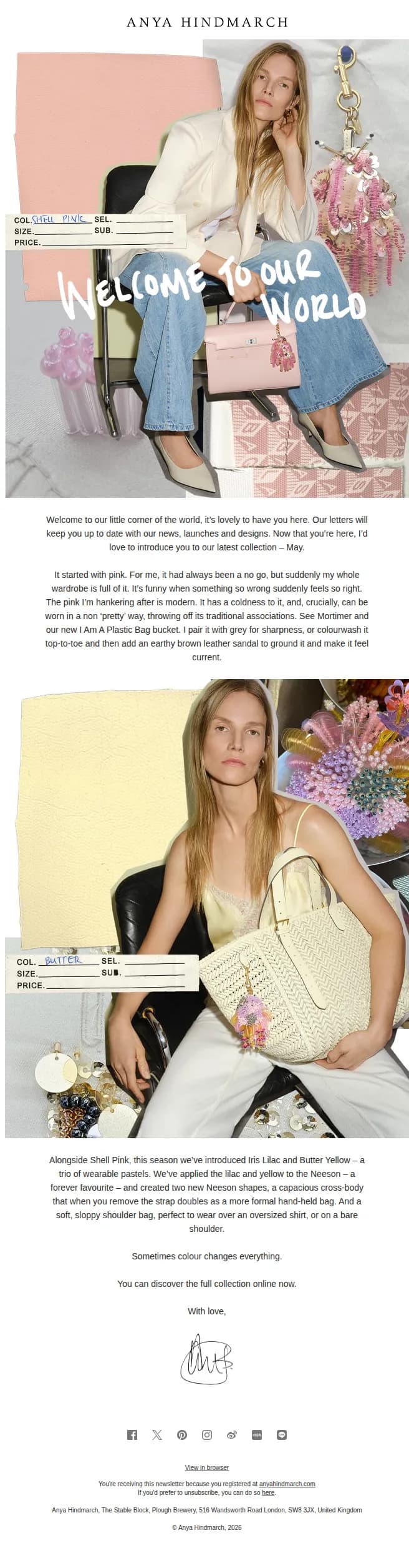 Anya Hindmarch email: Welcome to the world of Anya Hindmarch