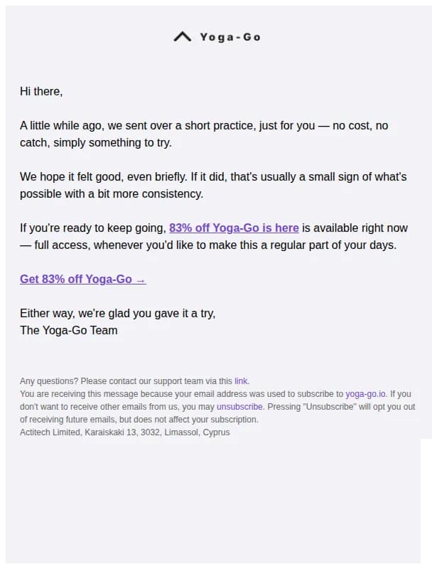 Yoga-Go email: Did you get a chance to try it? 🤍