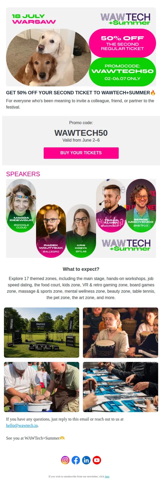 WAW TECH email: 50% OFF THE SECOND TICKET