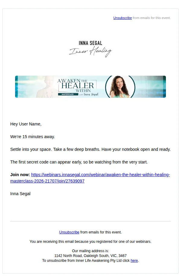Inna Segal email: 15 minutes. We're almost there.