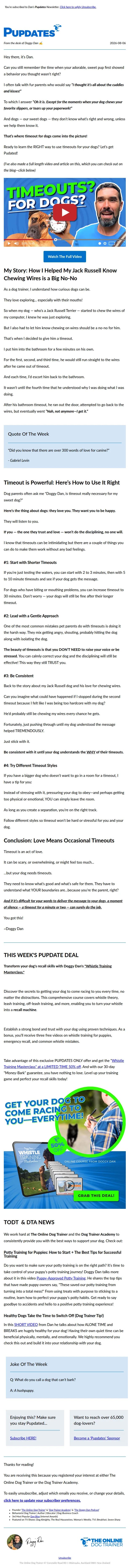 The Online Dog Trainer email: Timeout is a powerful tool for disciplining dogs. Don’t be scared to use it.