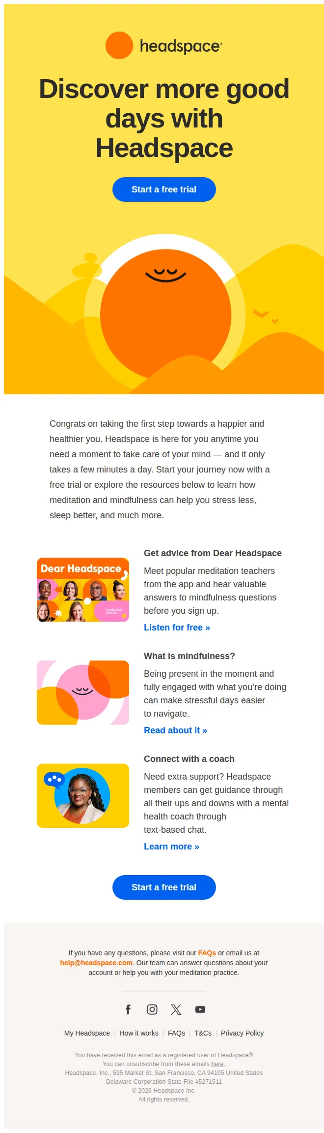 Headspace email: Welcome to Headspace