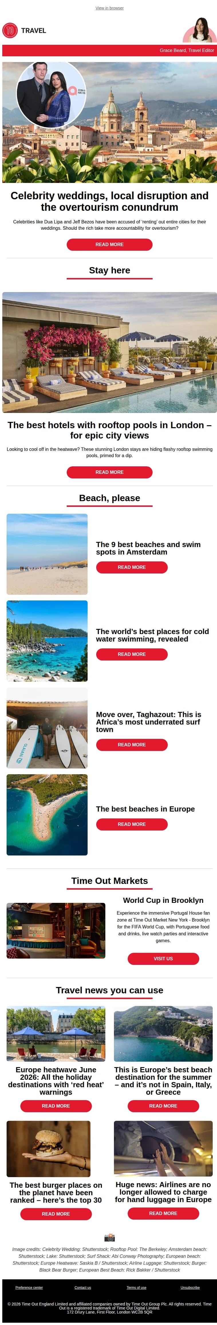 Time Out email: Celebrity weddings and the overtourism conundrum