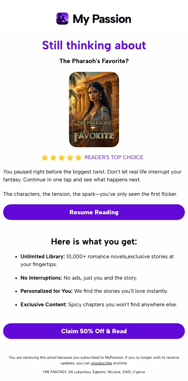 MyPassion email: You left The Pharaoh's Favorite right at the best part…