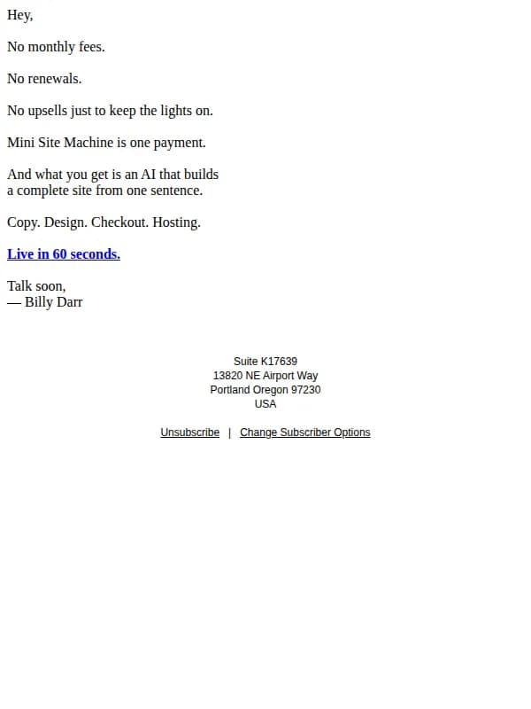 Mini Site Machine email: The last site builder you'll ever need to buy