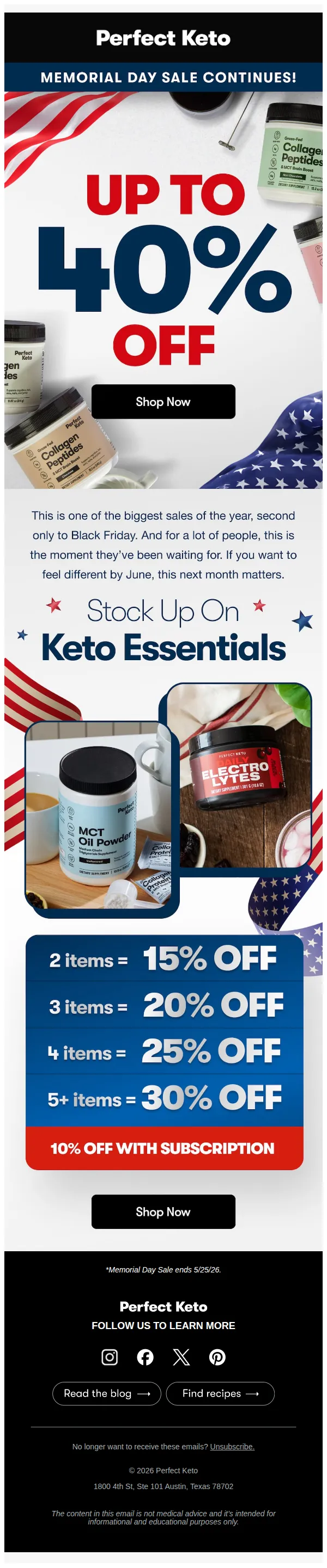 Perfect Keto email: Up To 40% Off Memorial Day Sale Is On!