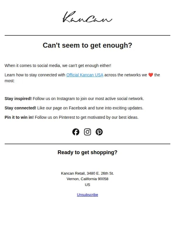 Kancan USA email: Follow us on social media!