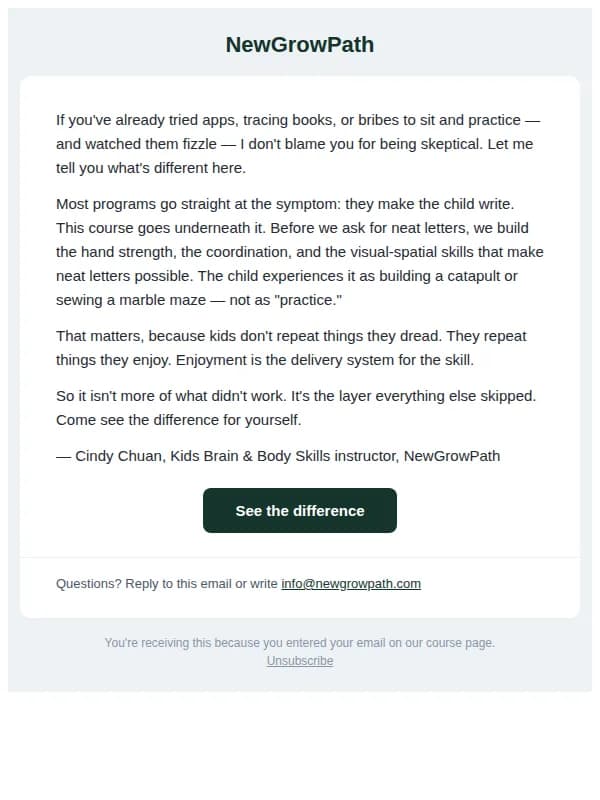 NewGrowPath email: "We've tried things before"