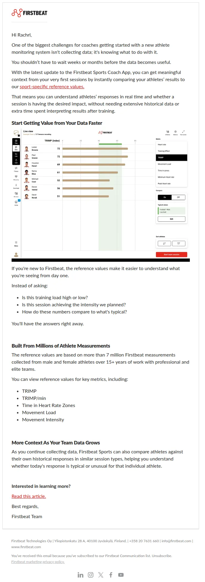 Firstbeat email: You collected the data. Now what?