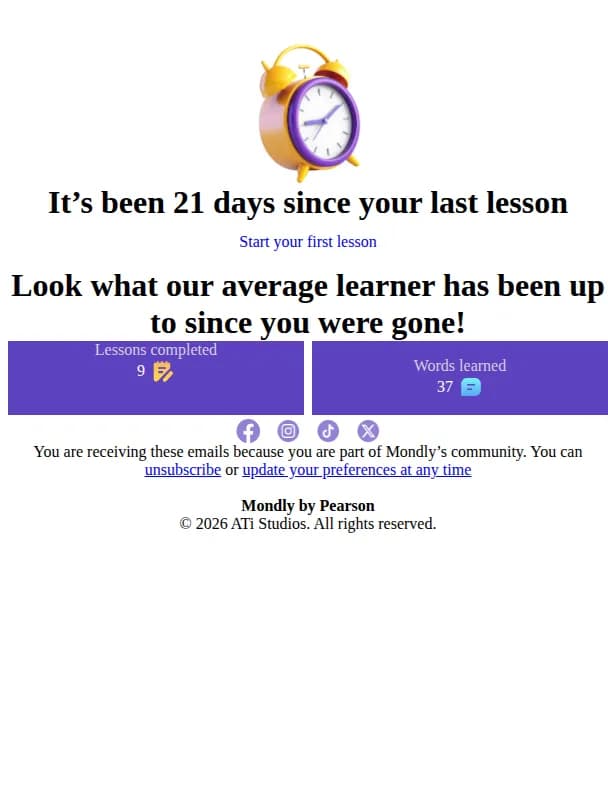 Mondly email: Take 3 minutes learn Spanish