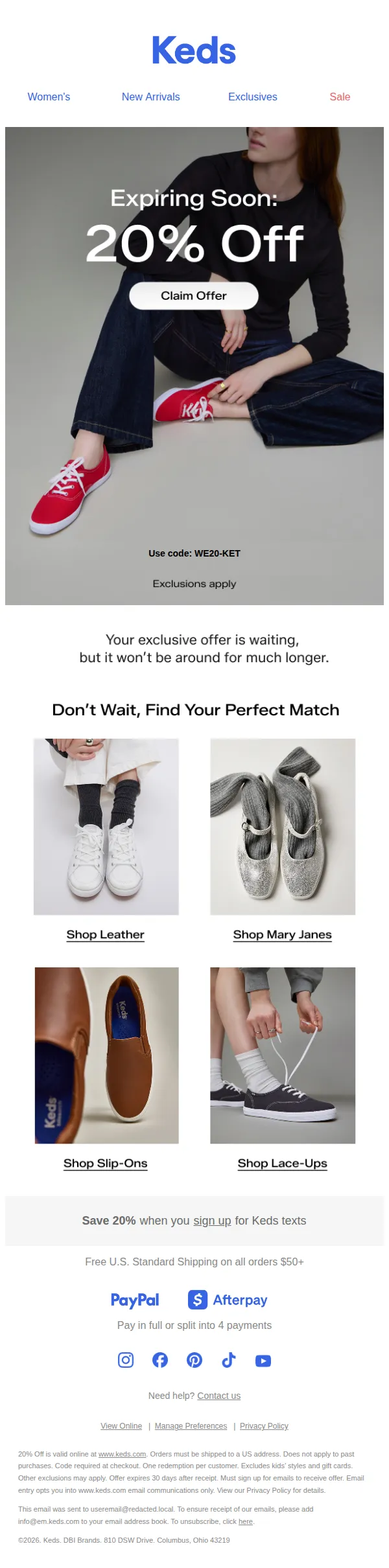 Keds email: Act fast: 20% off welcome offer is waiting...