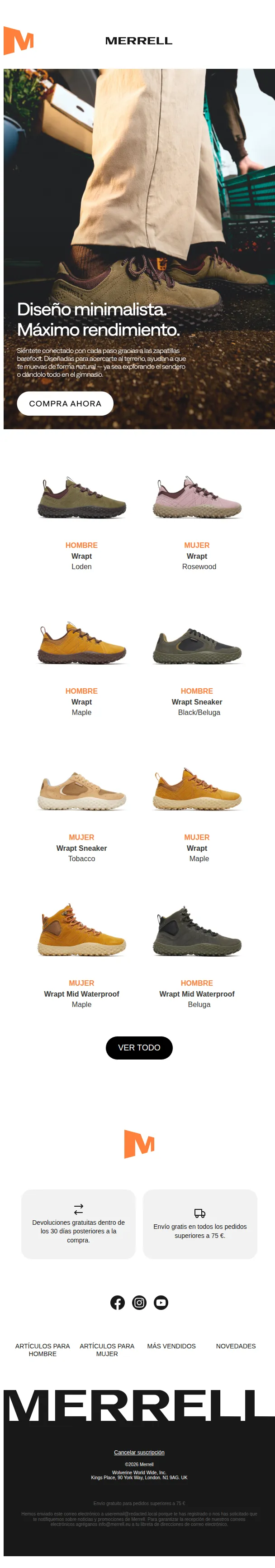 Merrell email: Barefoot disponible en nuevos colores.