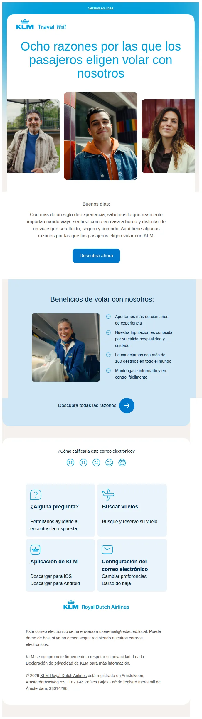 KLM Royal Dutch Airlines email: ¿Por qué los pasajeros eligen volar con nosotros?
