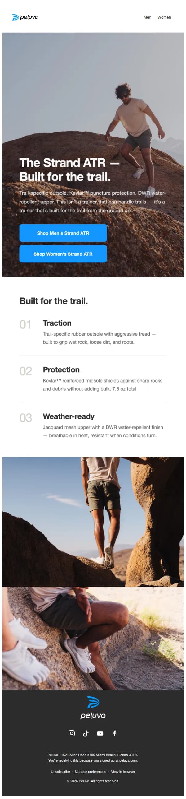 Peluva email: Built for the trail