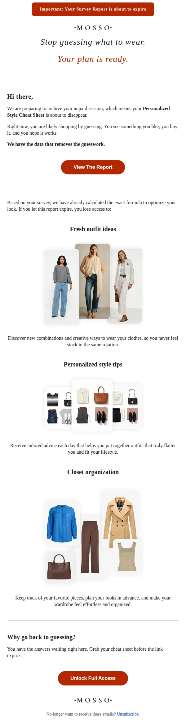 MOSSO email: Your style "cheat sheet" is about to expire