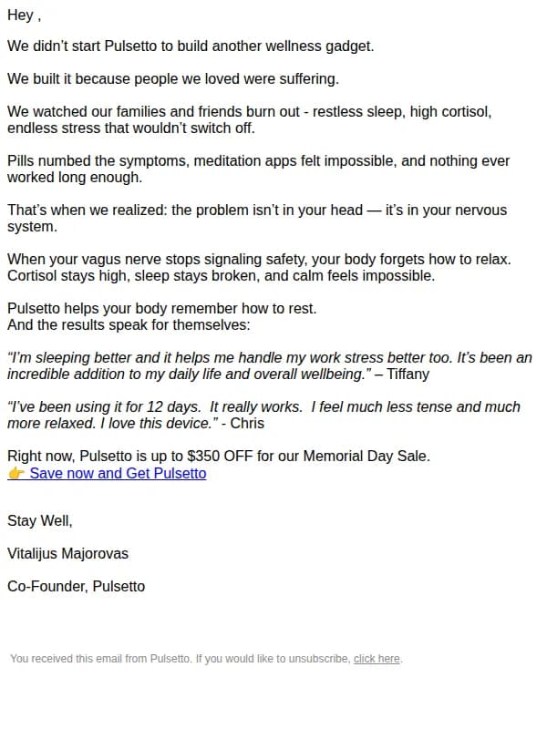 Pulsetto email: A story I don't tell often