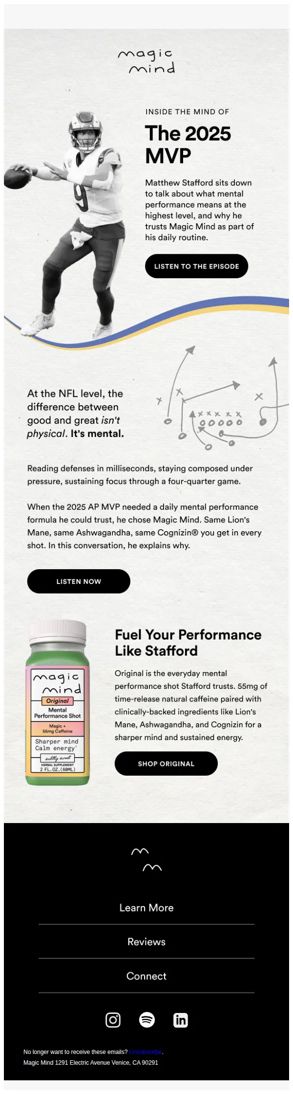 Magic Mind email: Hear Matthew Stafford on mental performance