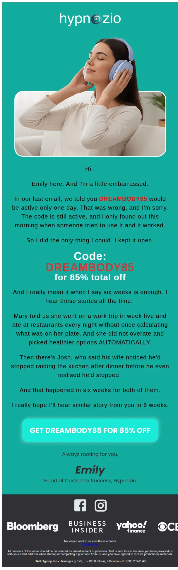 Hypnozio email: Oops, we made a mistake… 😅