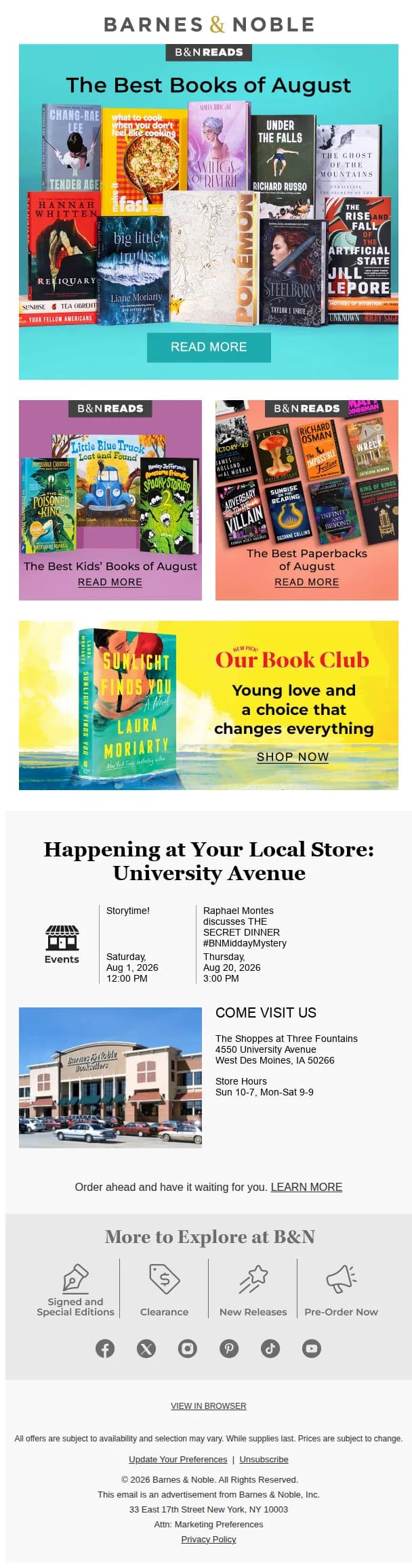 Barnes & Noble email: The Best Books of August