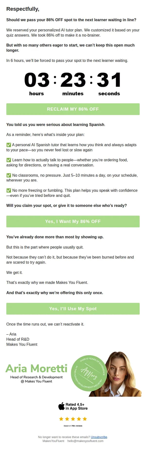 MakesYouFluent email: Your plan will be deleted in 6 hours