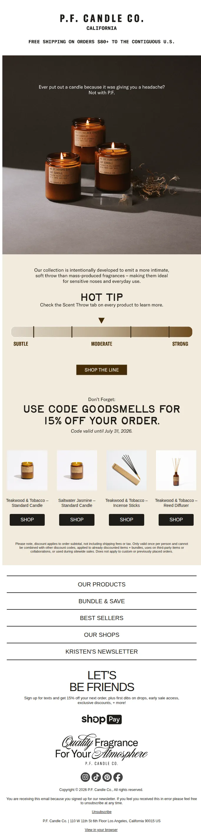 P.F. Candle Co email: Scents that never overpower
