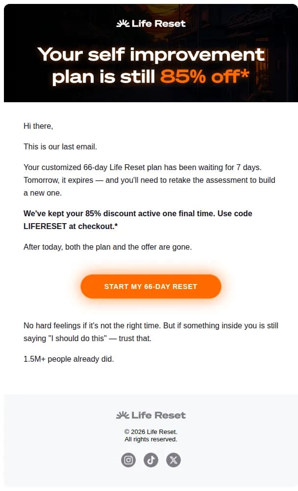 Life Reset email: This is your final chance, there