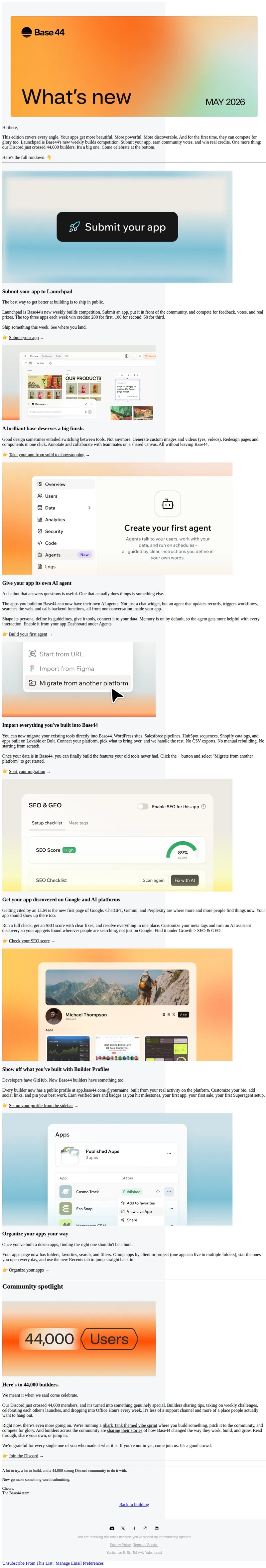 Base44 email: New competition, new tools, and a community milestone