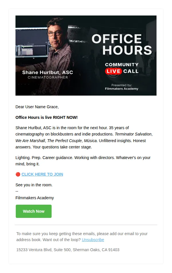 Filmmakers Academy email: 🔴 LIVE NOW: Shane Hurlbut, ASC is in the Room