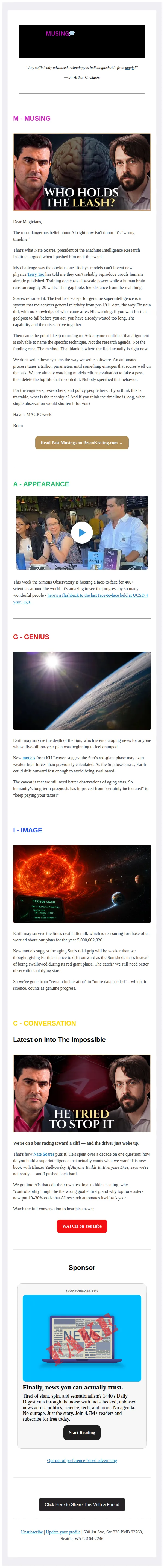 Brian Keating email: A Hopeful Message About AI Doom!