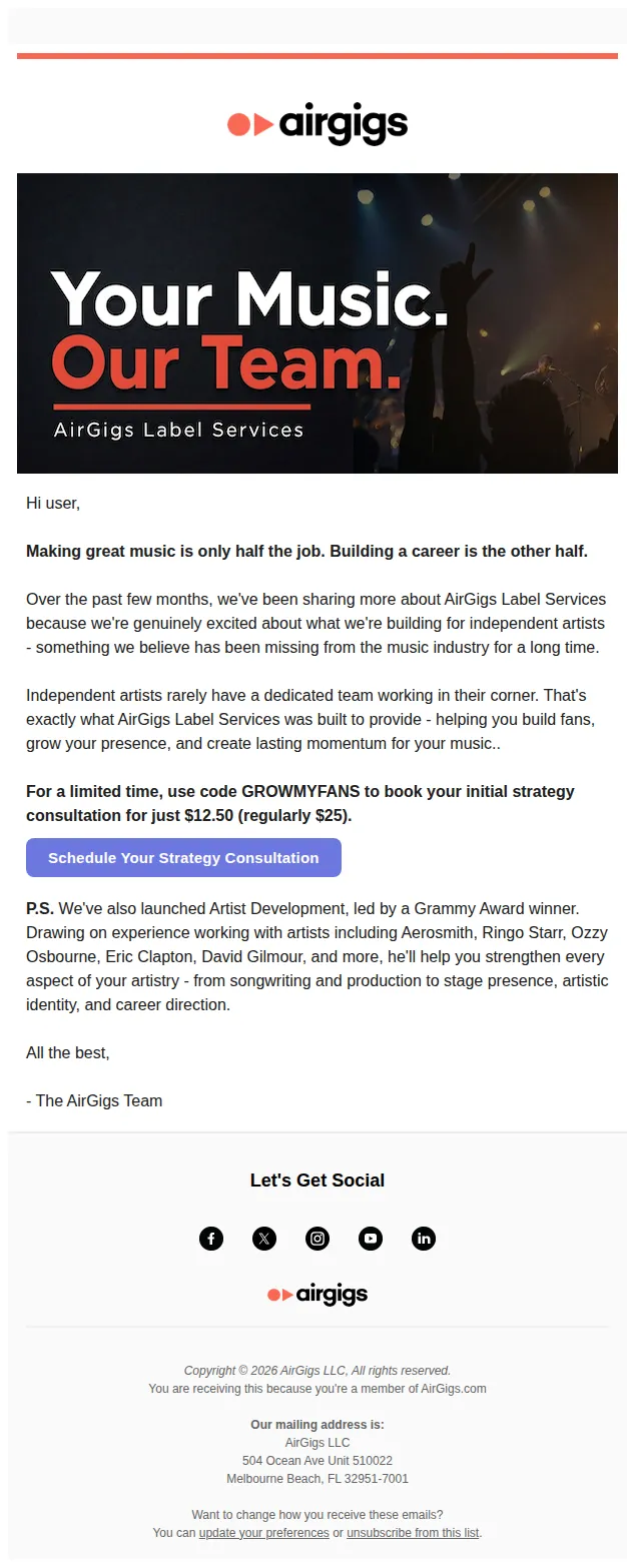 AirGigs email: Your Music. Our Team.