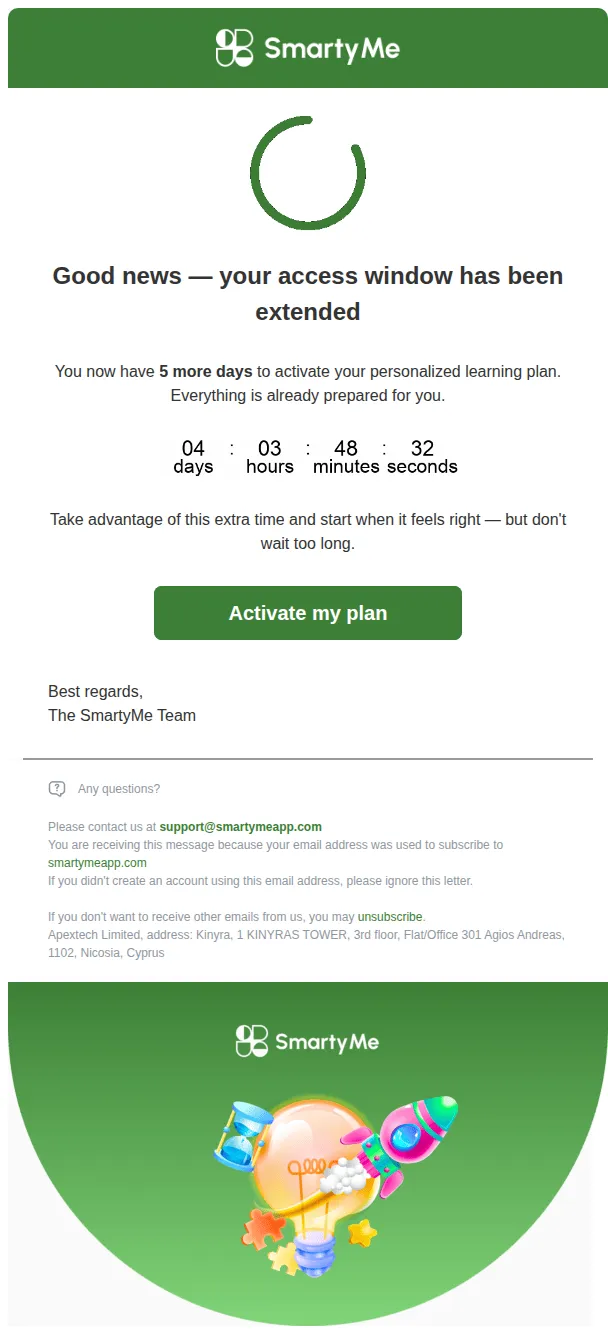 SmartyMe email: Your access has been extended