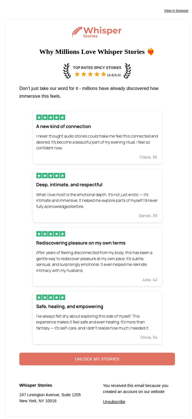 Whisper Stories email: Millions of listeners choose spicy stories