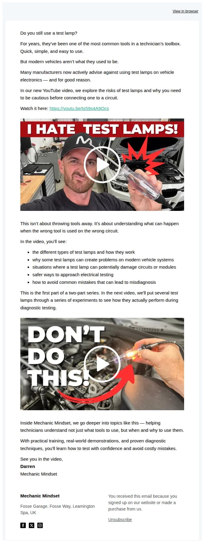 Mechanic Mindset email: 5 Reasons Why I Hate Test Lamps
