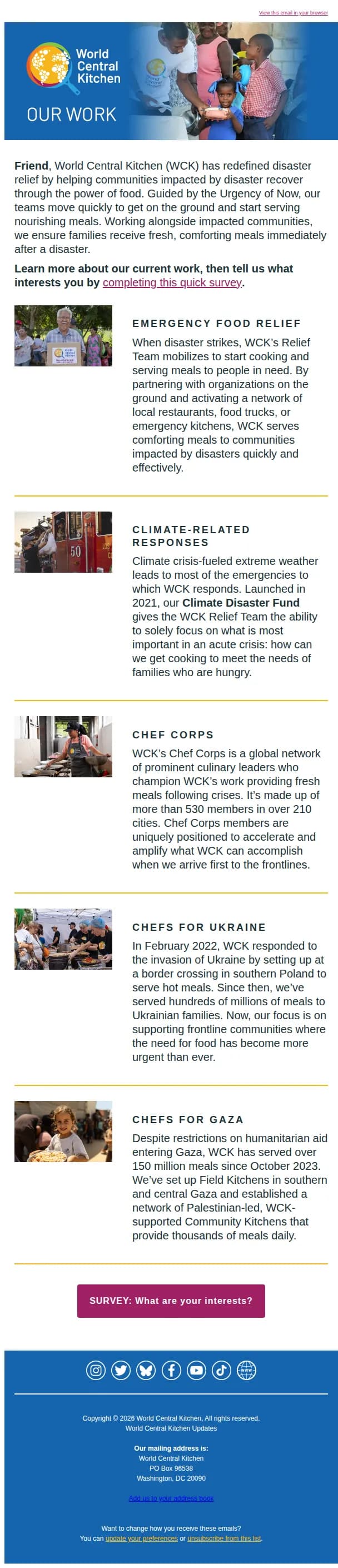 World Central Kitchen email: Supporting communities in times of crises