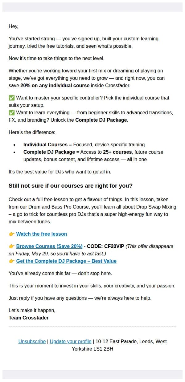 Crossfader email: Last chance to save 20% on DJ courses!