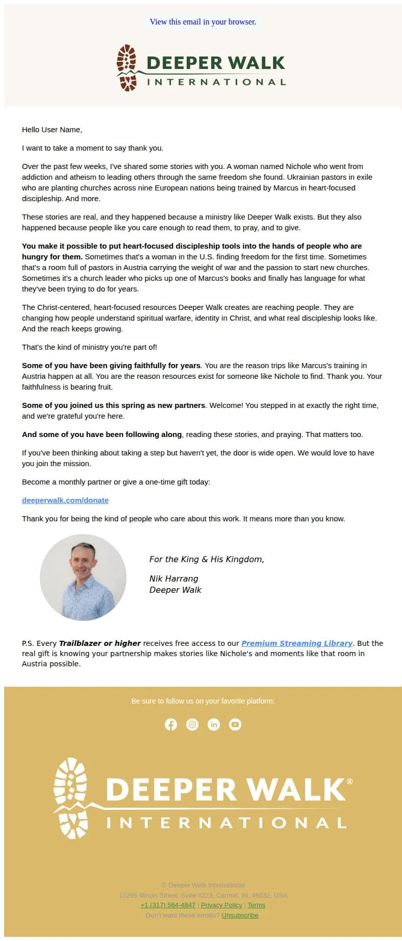 Deeper Walk International email: You are part of something that's working