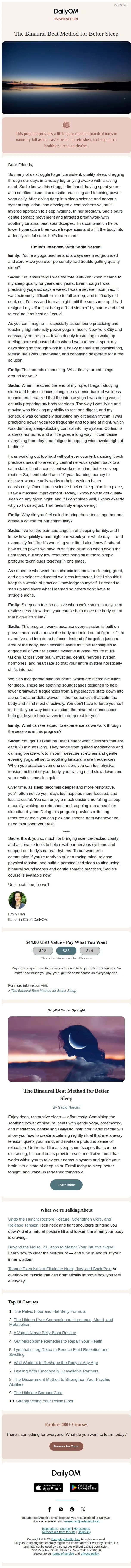DailyOM email: The Binaural Beat Method for Better Sleep