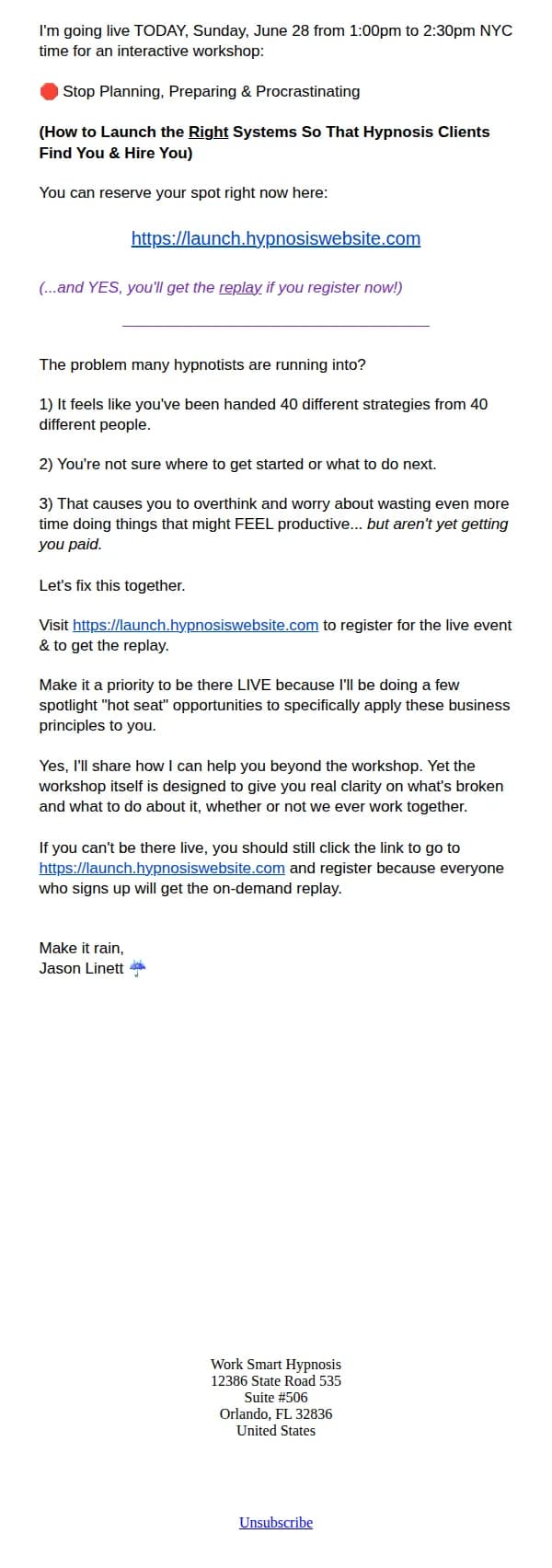 Work Smart Hypnosis email: ⏰ Courtesy Message: We're Starting Soon